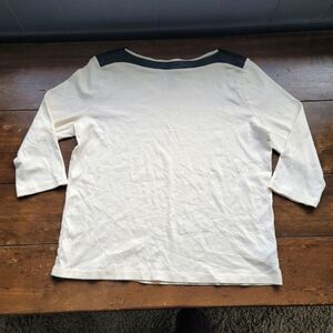 Ralph Lauren Chaps Leather Accent Boat Neck Cotton Top sz 1X Ivory